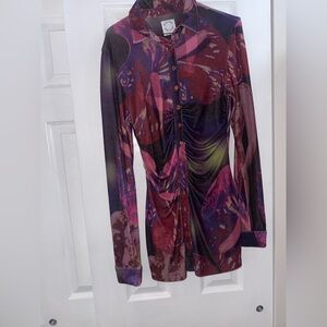 With Jean Multicolor Button-Up mini dress